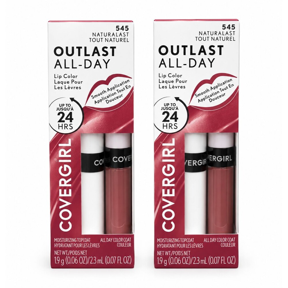 2 Pack Covergirl Outlast All-Day 24 H Lip Color with Topcoat #545 NATURALAST